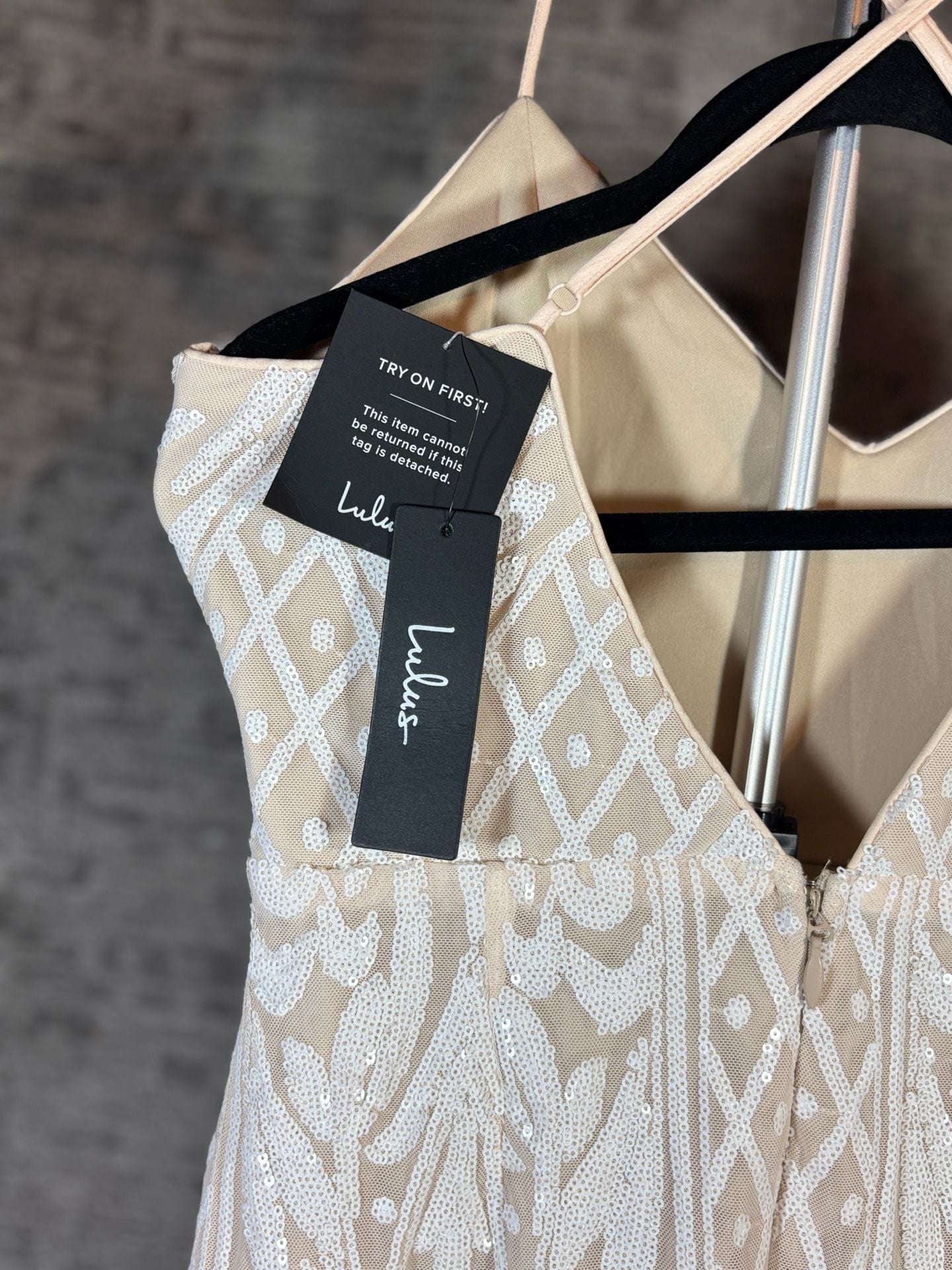 Lulus Catch a Spark White and Beige Sequin Romper 7