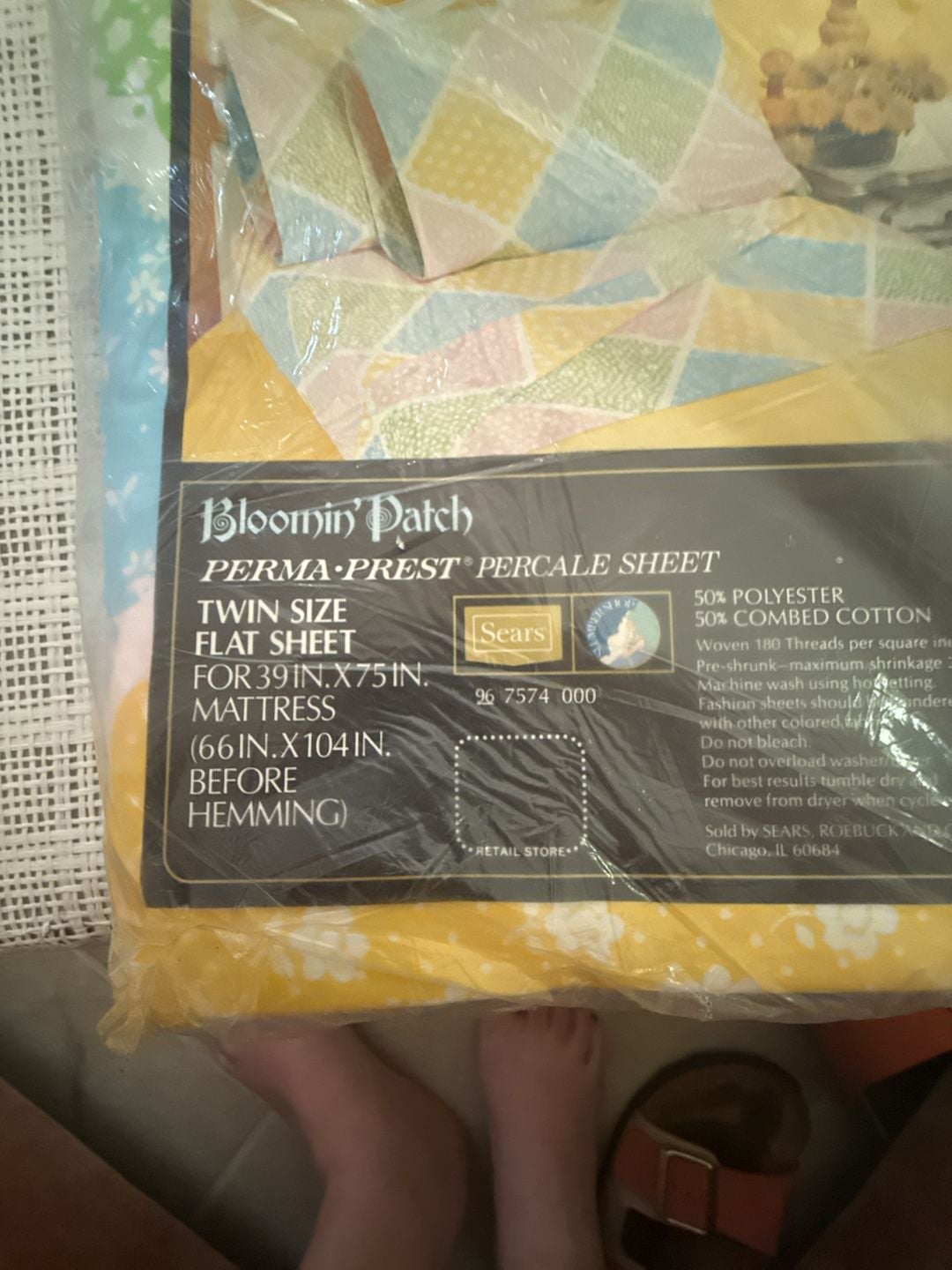 Vintage Sears Bloomin' Patch Perma-Prest Percale Twin Size Flat Sheet 1