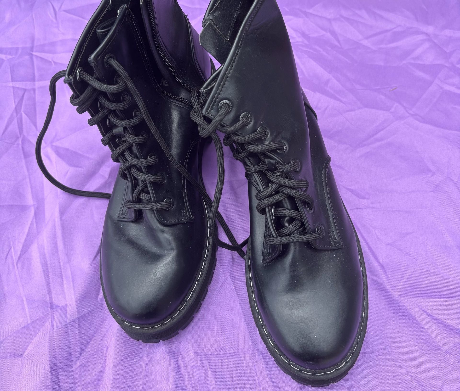 Madden NYC Women's Black Lace-Up Lug Sole Combat Boots with Side Zipper 2