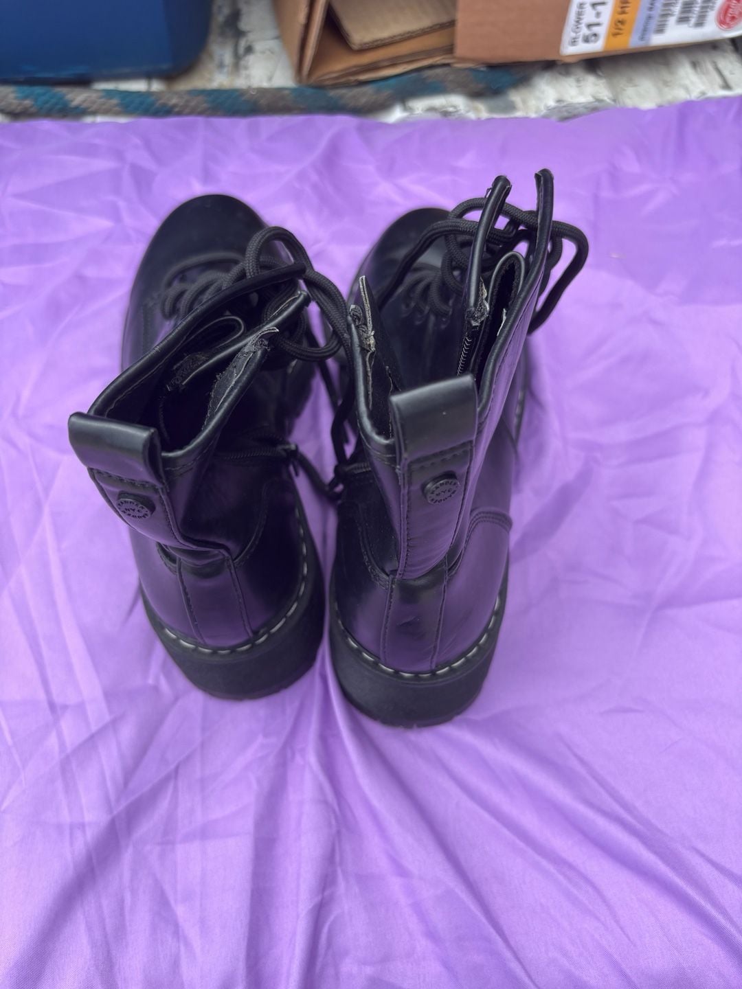 Madden NYC Women's Black Lace-Up Lug Sole Combat Boots with Side Zipper 4