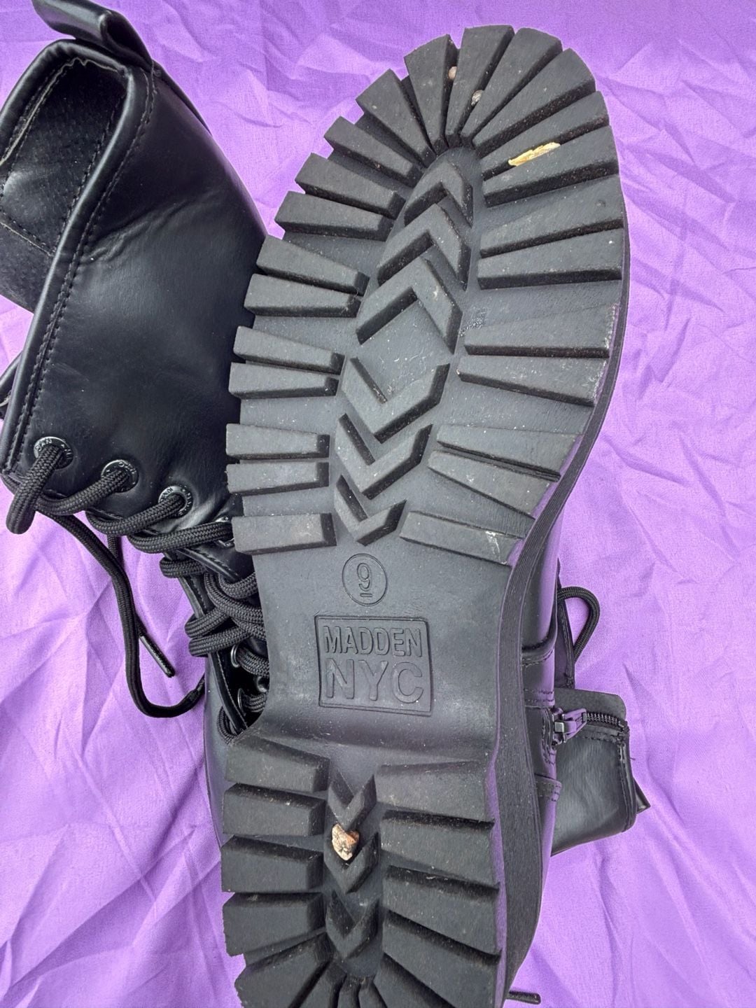 Madden NYC Women's Black Lace-Up Lug Sole Combat Boots with Side Zipper 5
