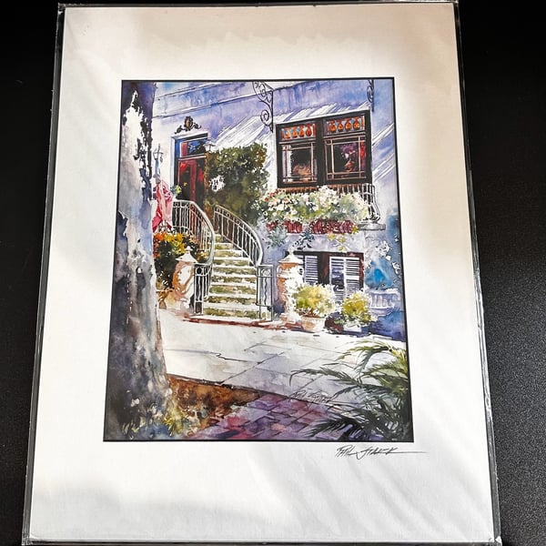 Pre owned,Ballastone Inn Savannah Watercolor Fine Art Reproduction by Phil Stark,