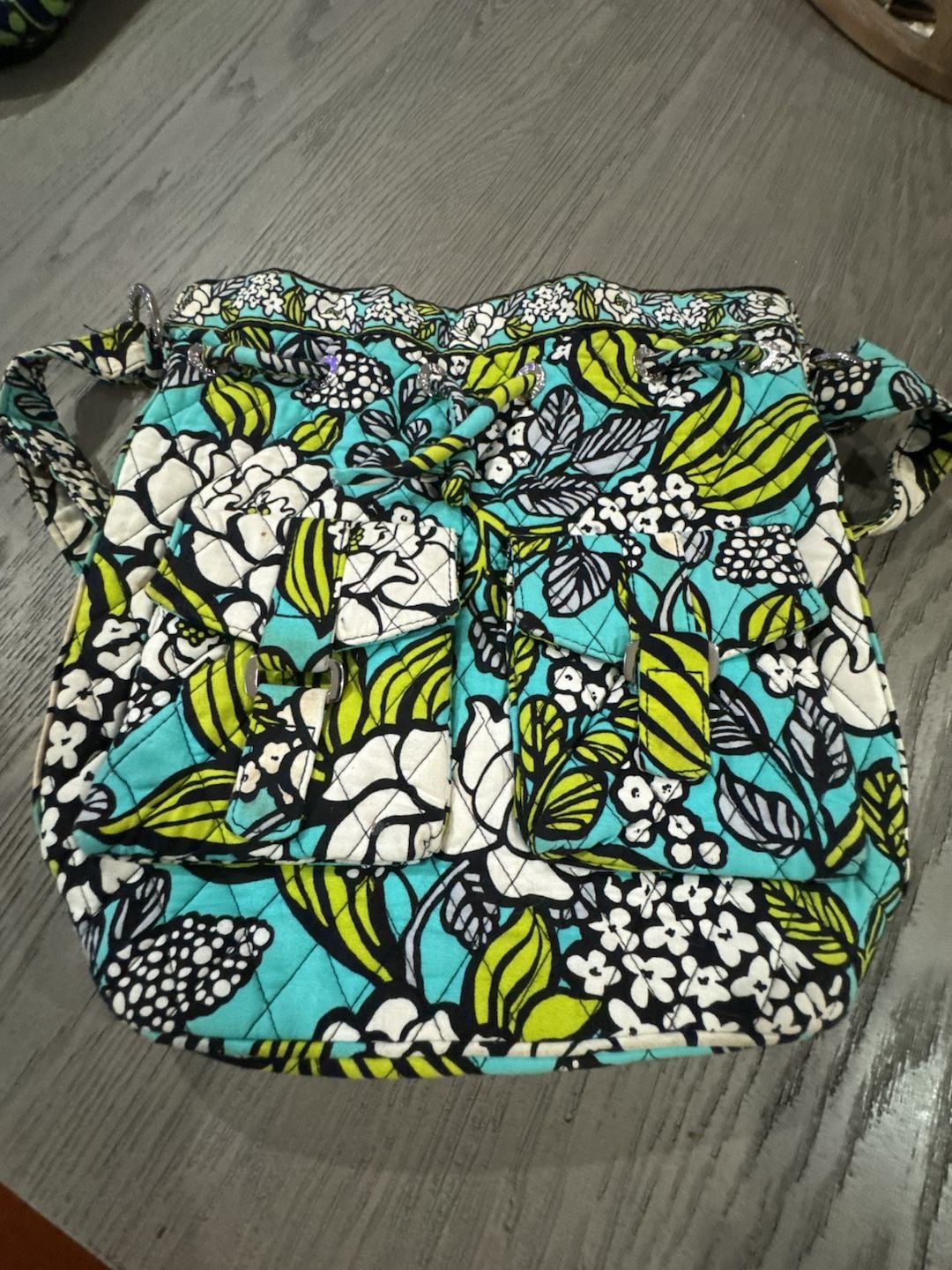 Vera Bradley Island Blooms Front Pockets Cinch Bucket Bag 3
