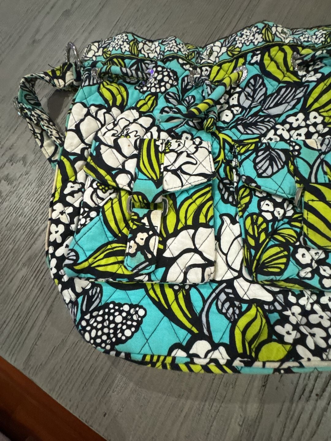 Vera Bradley Island Blooms Front Pockets Cinch Bucket Bag 4