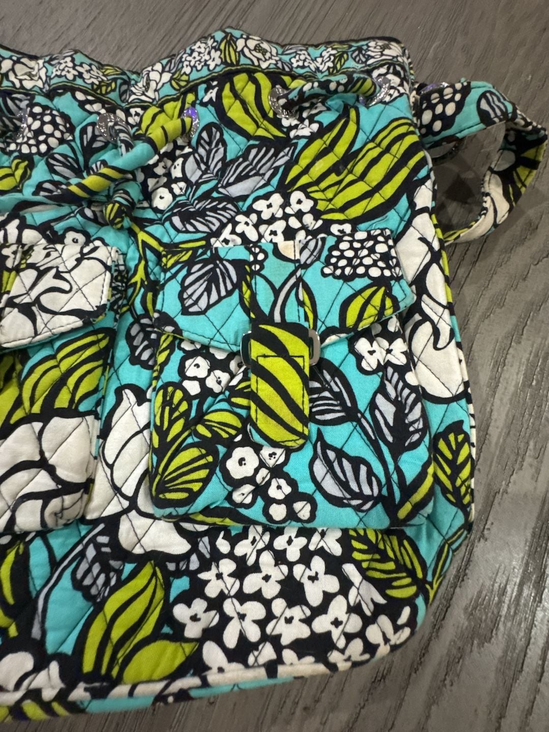 Vera Bradley Island Blooms Front Pockets Cinch Bucket Bag 5