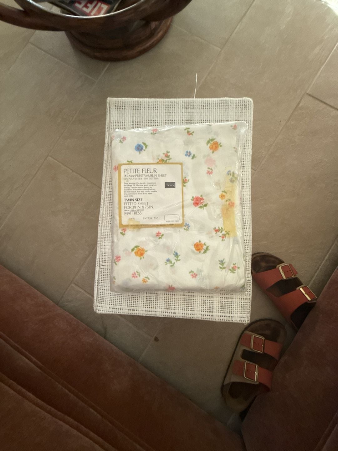 Vintage Sears Petite Fleur Perma-Prest Muslin Twin Fitted Sheet Floral 1