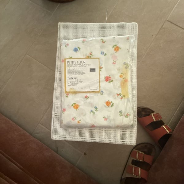 Vintage Sears Petite Fleur Perma-Prest Muslin Twin Fitted Sheet Floral