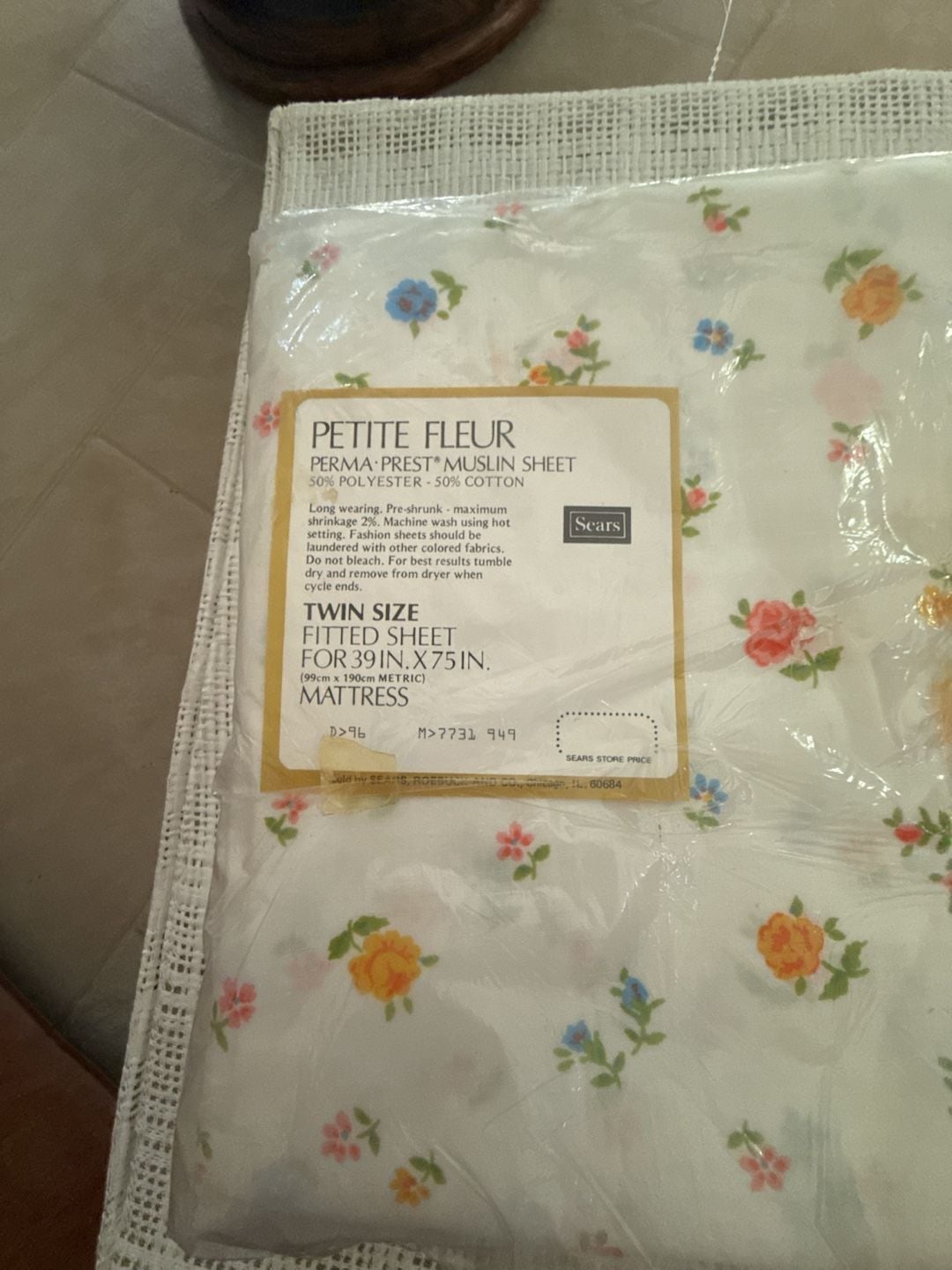 Vintage Sears Petite Fleur Perma-Prest Muslin Twin Fitted Sheet Floral 2