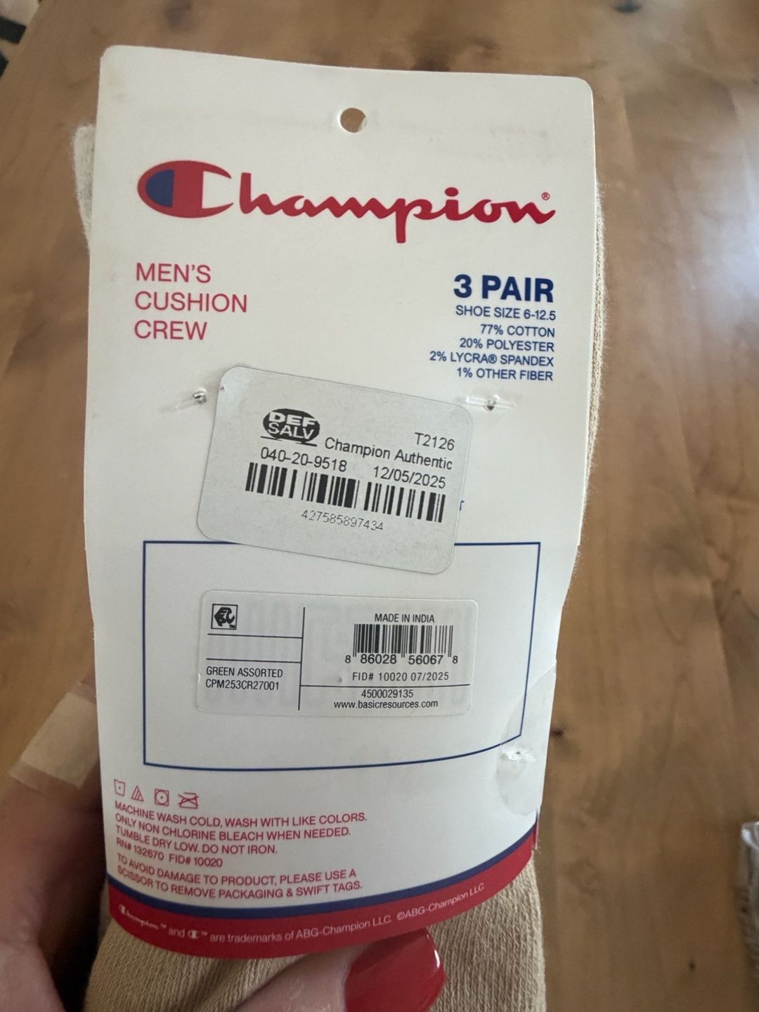 Champion Authentic Originals Men's 3-Pack Varsity Cushion Crew Socks 3