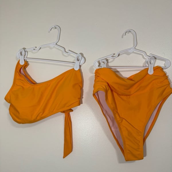 Icon Swim Orange One-Shoulder Tie Bikini Set