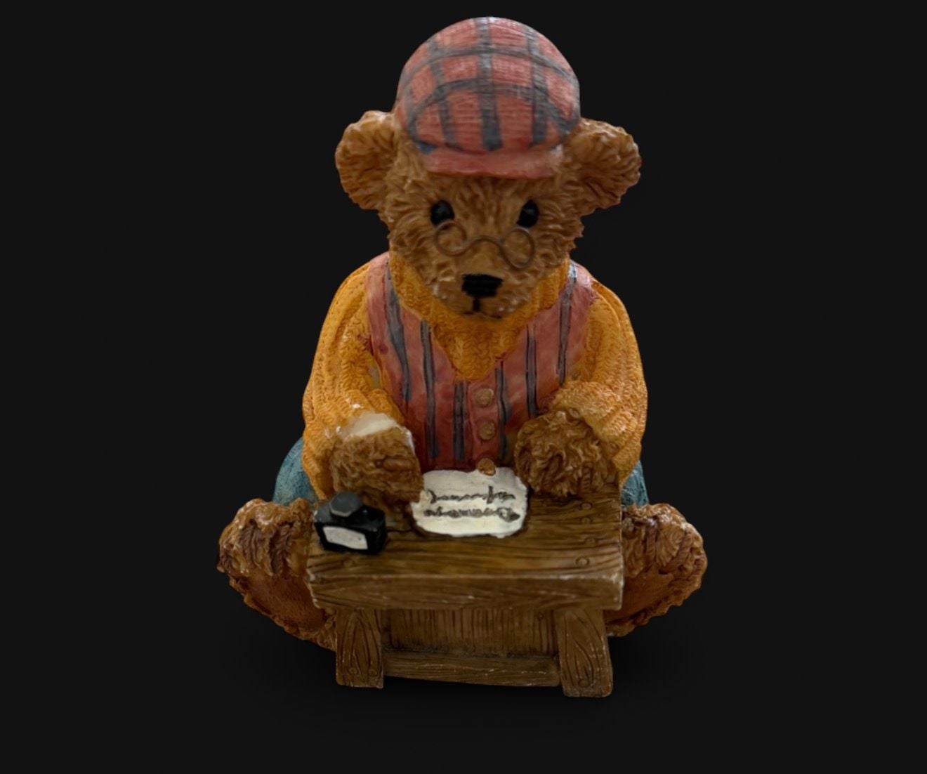 Set of 3 Vintage Resin Bear Figurines Including Hiking Bear, Writing Bear, and Autumn Bear 2
