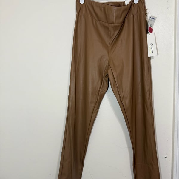 C by one Faux Leather Pull-On Leggings in Brown