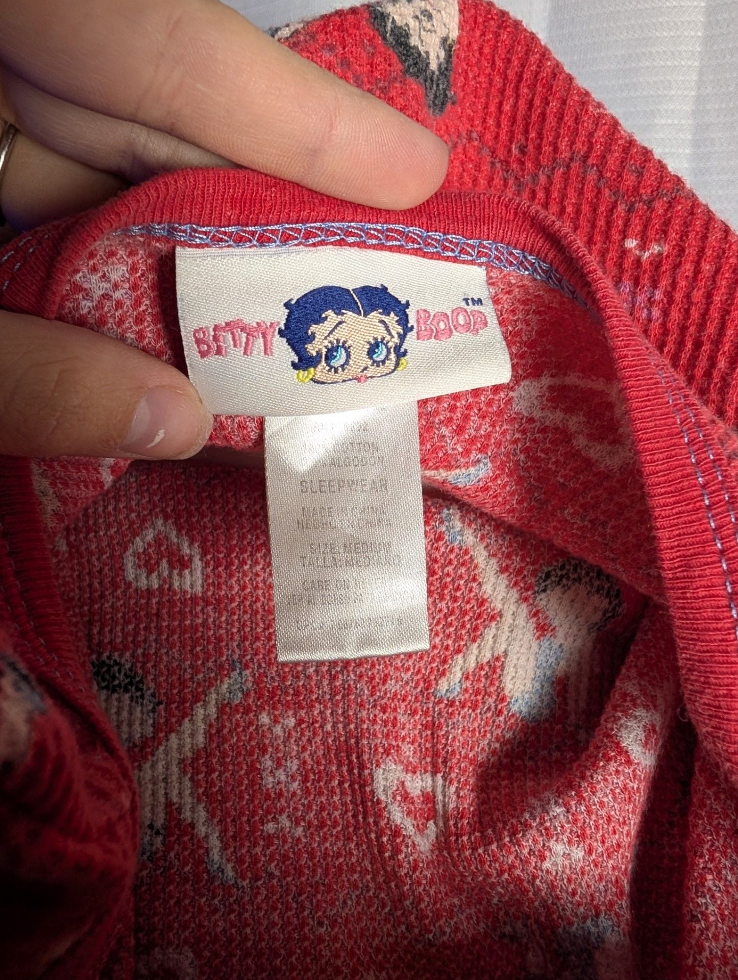 Y2k Betty Boop Red Waffle Knit Henley Long Sleeve Top 6