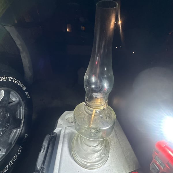Vintage Clear Glass Pedestal Kerosene Oil Lamp with Chimney