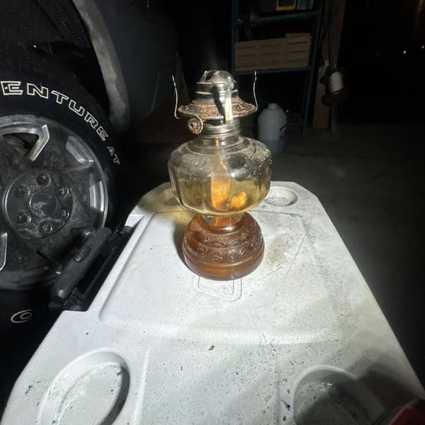Vintage Amber Glass Kerosene Oil Lamp with P&A Burner