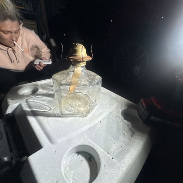 Vintage Lamplight Farms Hexagon Pressed Glass Oil Lamp
