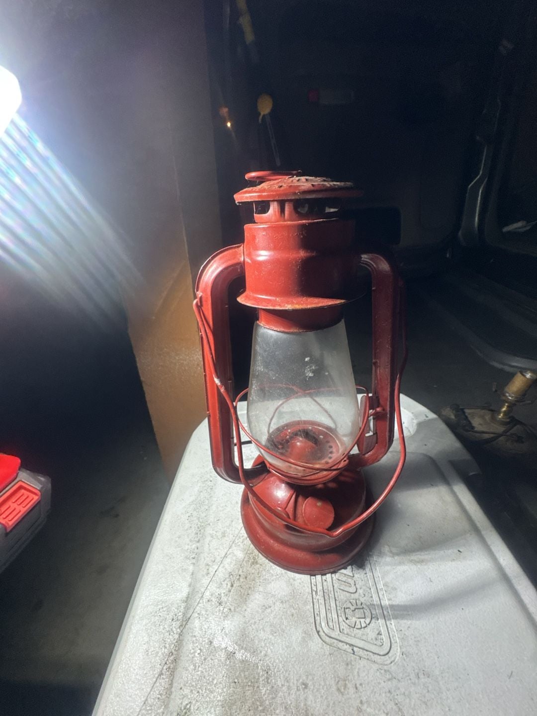 Vintage Red Kerosene Hurricane Oil Lantern 1