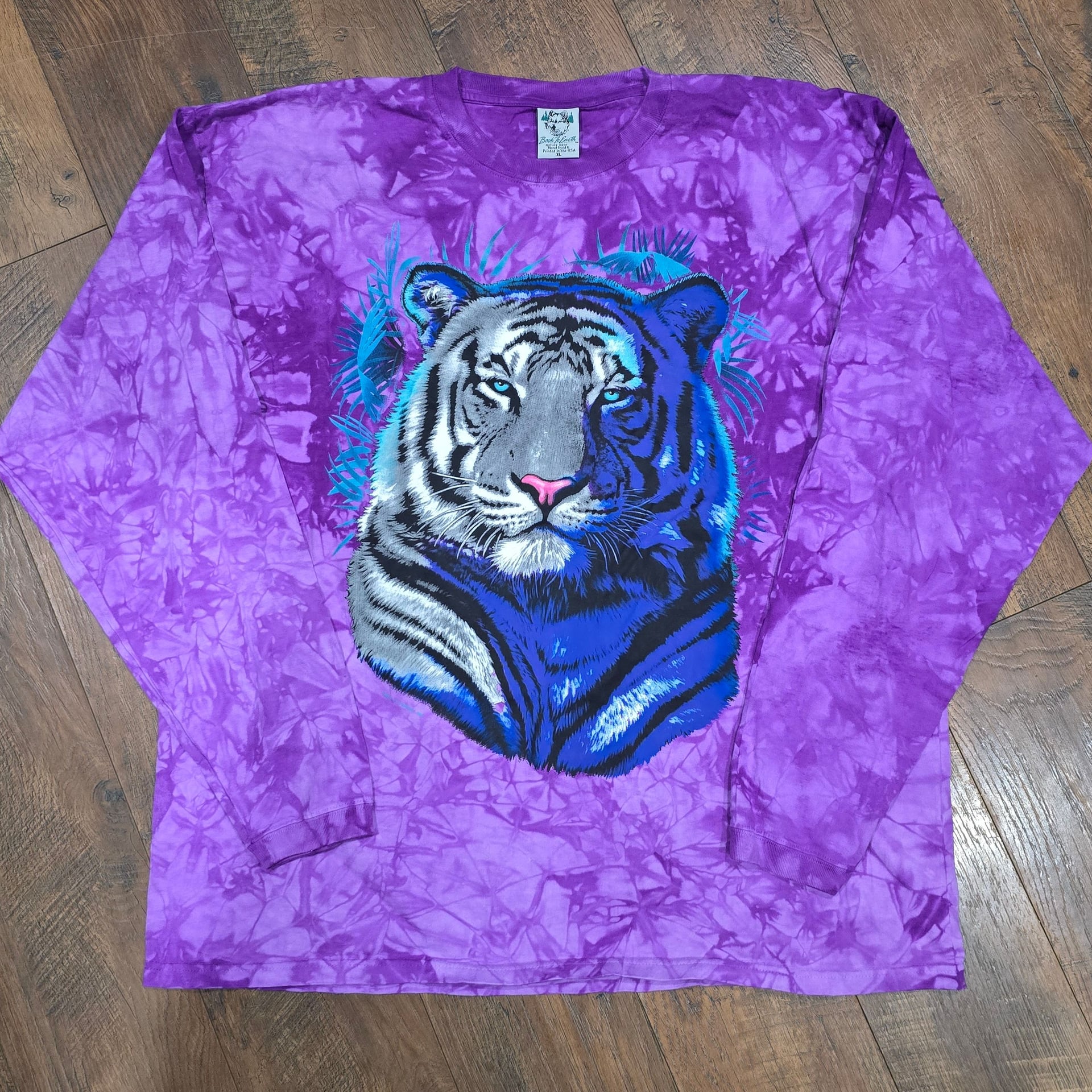 Back to Earth Nature Wear Tiger Graphic Long Sleeve Purple Tie Dye Shirt 2