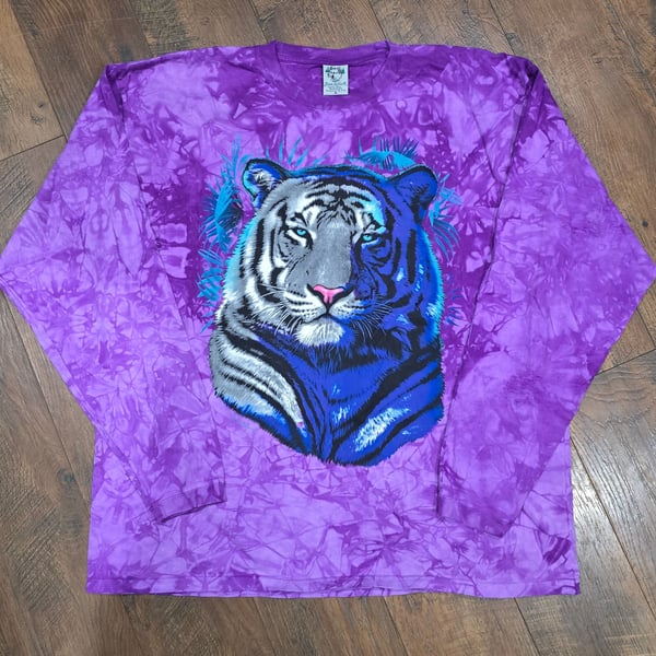 Back to Earth Nature Wear Tiger Graphic Long Sleeve Purple Tie Dye Shirt