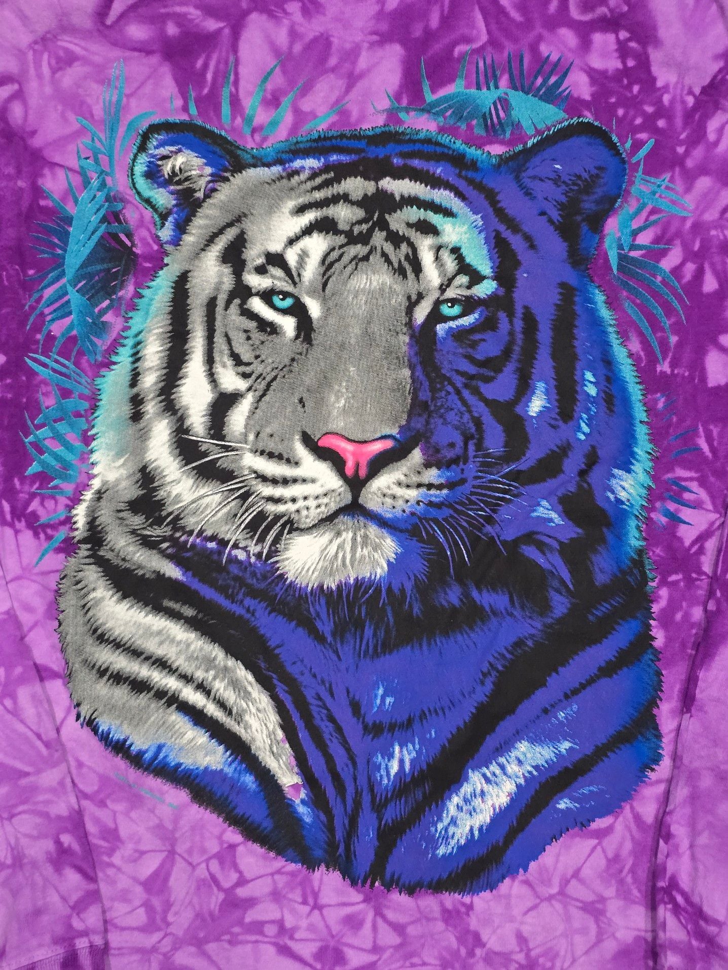 Back to Earth Nature Wear Tiger Graphic Long Sleeve Purple Tie Dye Shirt 3