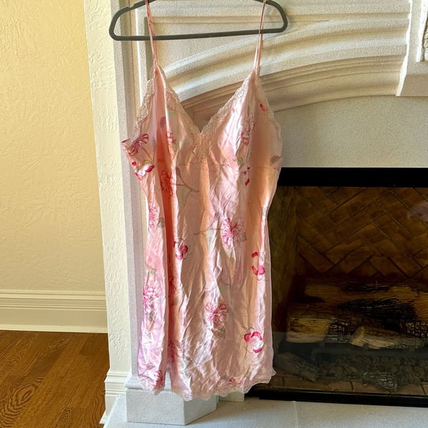 Gilligan & O'Malley Floral Satin Lace Trim Chemise Nightgown