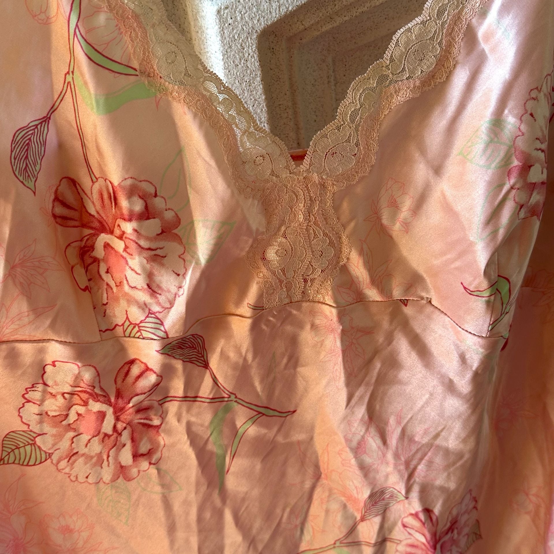 Gilligan & O'Malley Floral Satin Lace Trim Chemise Nightgown 2