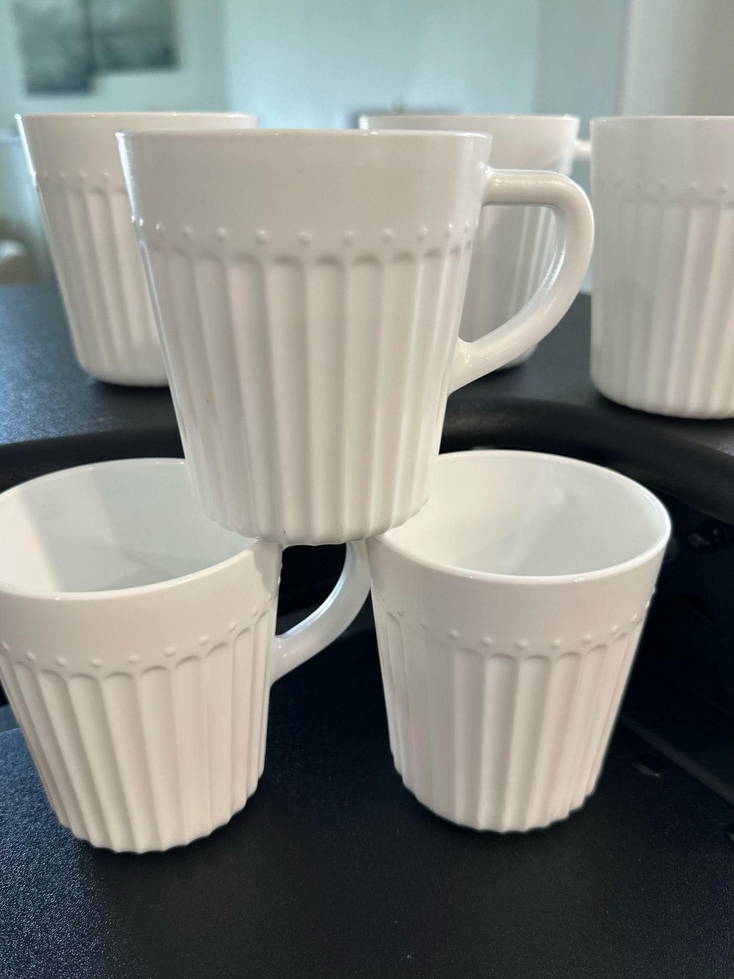 Set of 4 Vintage White Milk Glass Ribbed Coffee Mugs 1