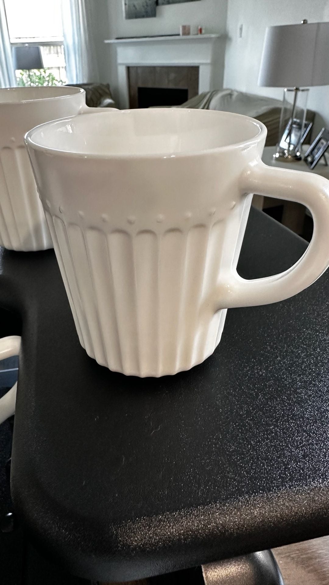 Set of 4 Vintage White Milk Glass Ribbed Coffee Mugs 4