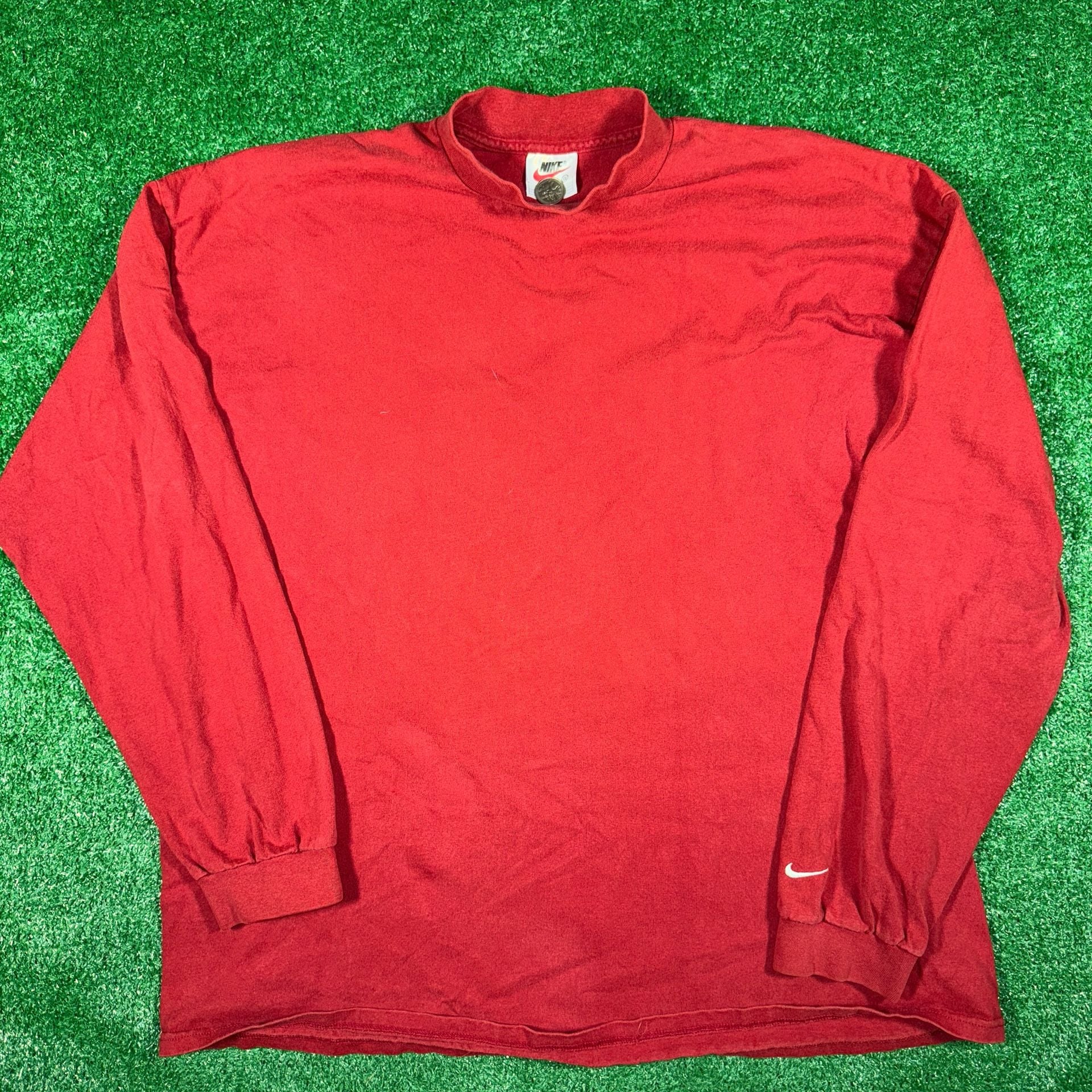 Vintage 90s Nike Mock Neck Long Sleeve T-Shirt Red Made In USA 2