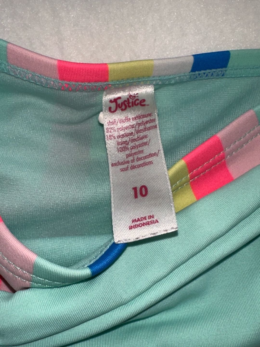 Justice Girls One Shoulder Candy Stripe High-Waist Tie Bikini Set Size 10 2