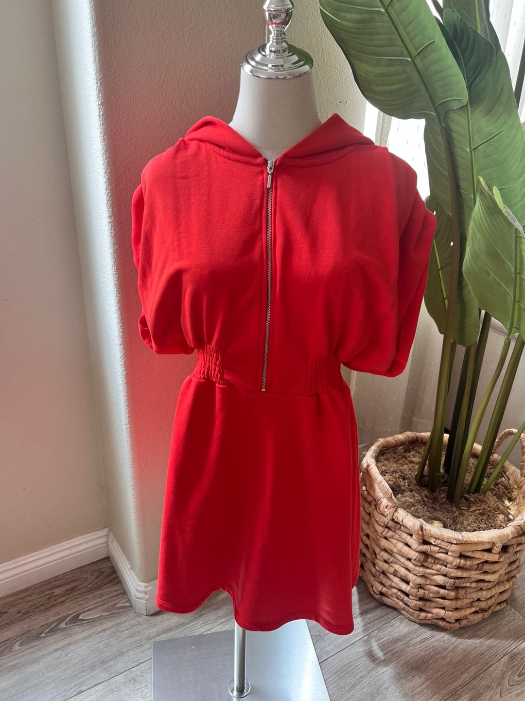 Daily Practice by Anthropologie Half-Zip Hooded Mini Dress in Tomato Red Size M 4