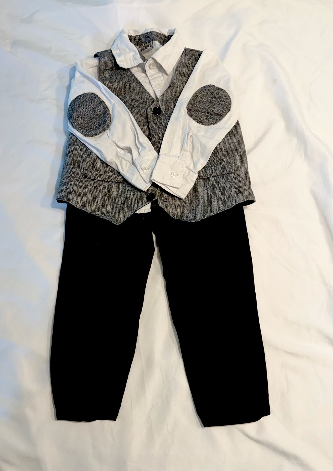 Dapper Dude Boys 3T Grey Herringbone Vest Long Sleeve Shirt with Dress Pants Set 1