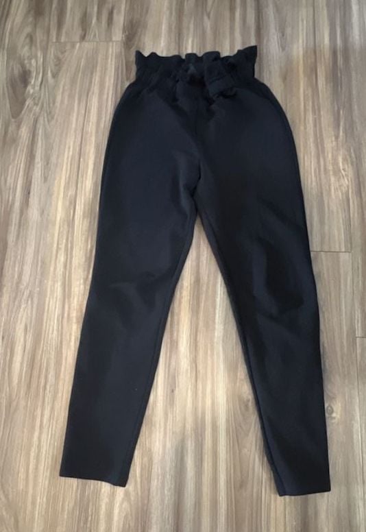 SHEIN Women's Black Paperbag High Waist Tapered Casual Pants 2