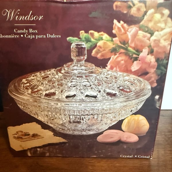 Indiana Glass Windsor Crystal Lidded Candy Box