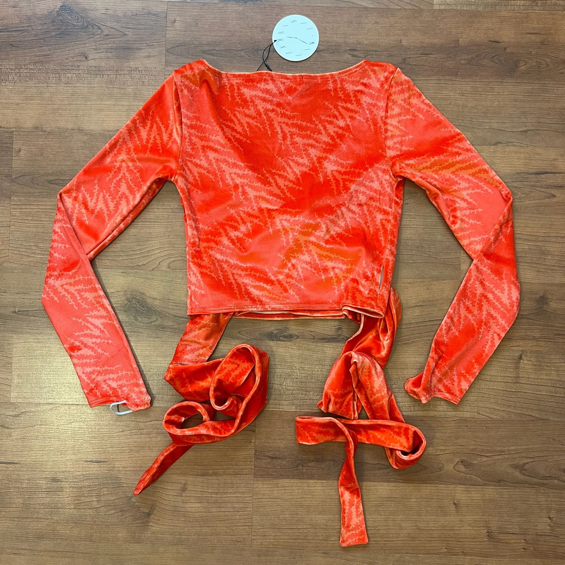 Maisie Wilen Dramady Orange Print Velour Wrap Top XS 9
