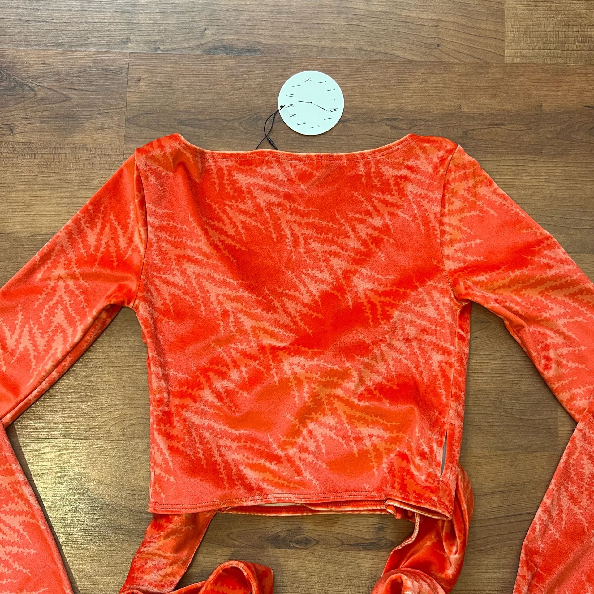 Maisie Wilen Dramady Orange Print Velour Wrap Top XS 10