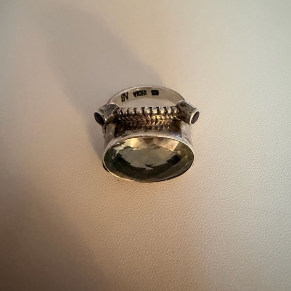 Nicky Butler Signed Prasiolite and Amethyst 925 Sterling Silver Cocktail Ring
