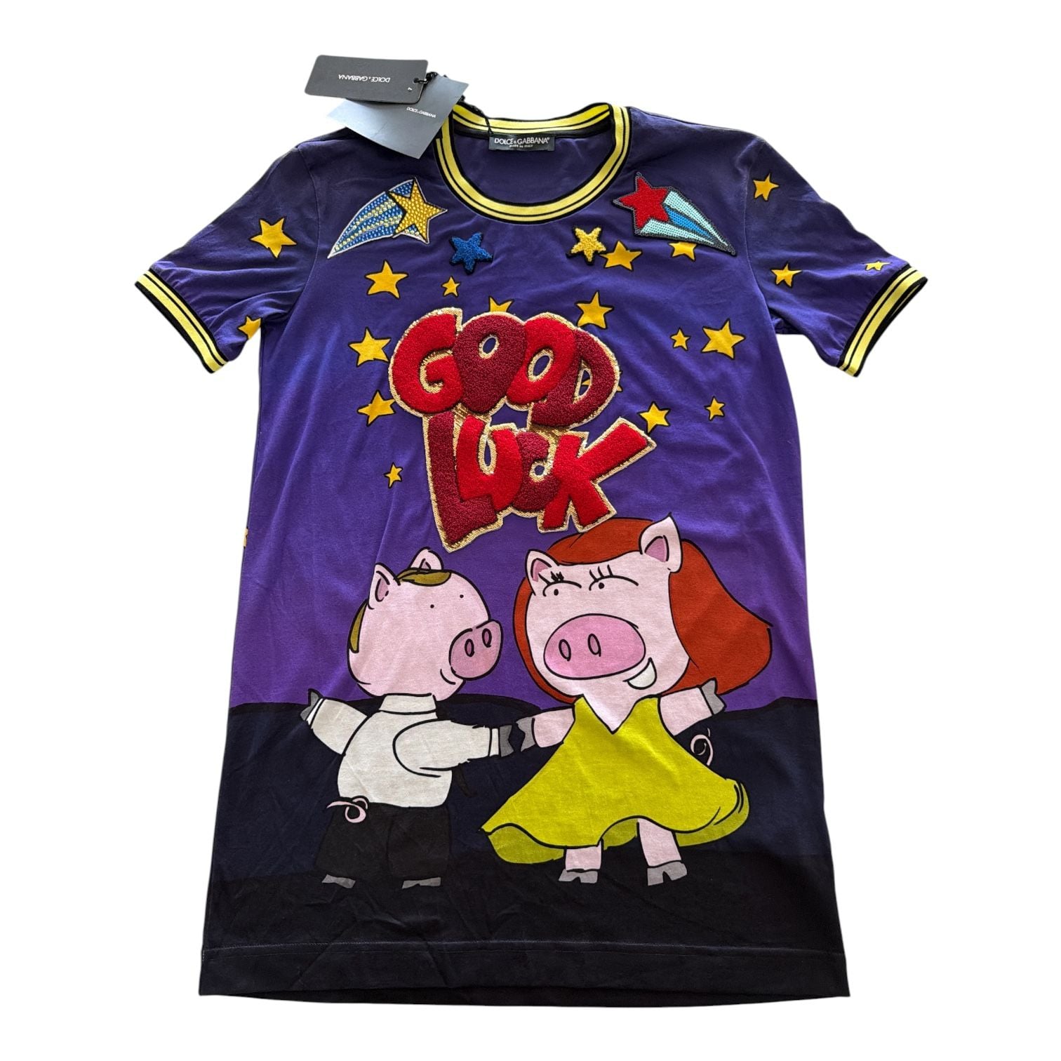 Dolce & Gabbana 2019 Y/O the Pig “Good Luck” Crystal & Chenille shirt IT36 | NWT 2