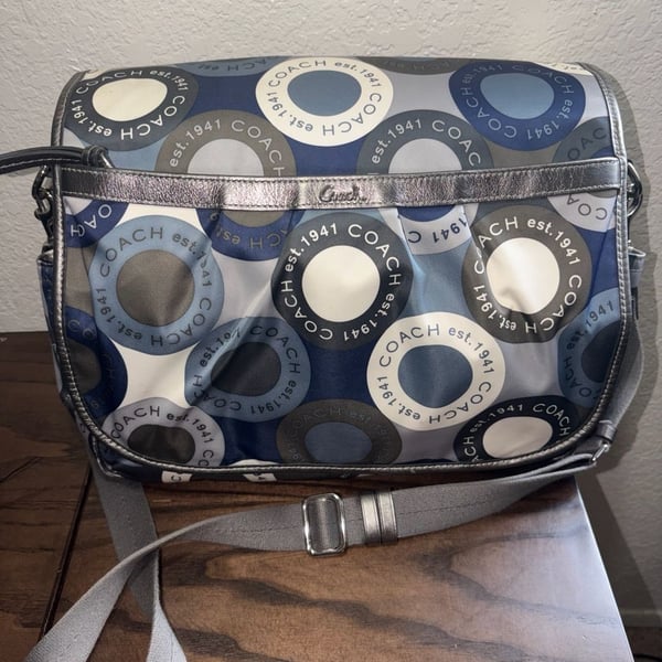 Coach Signature Snaphead F18377 Blue Diaper Messenger Bag