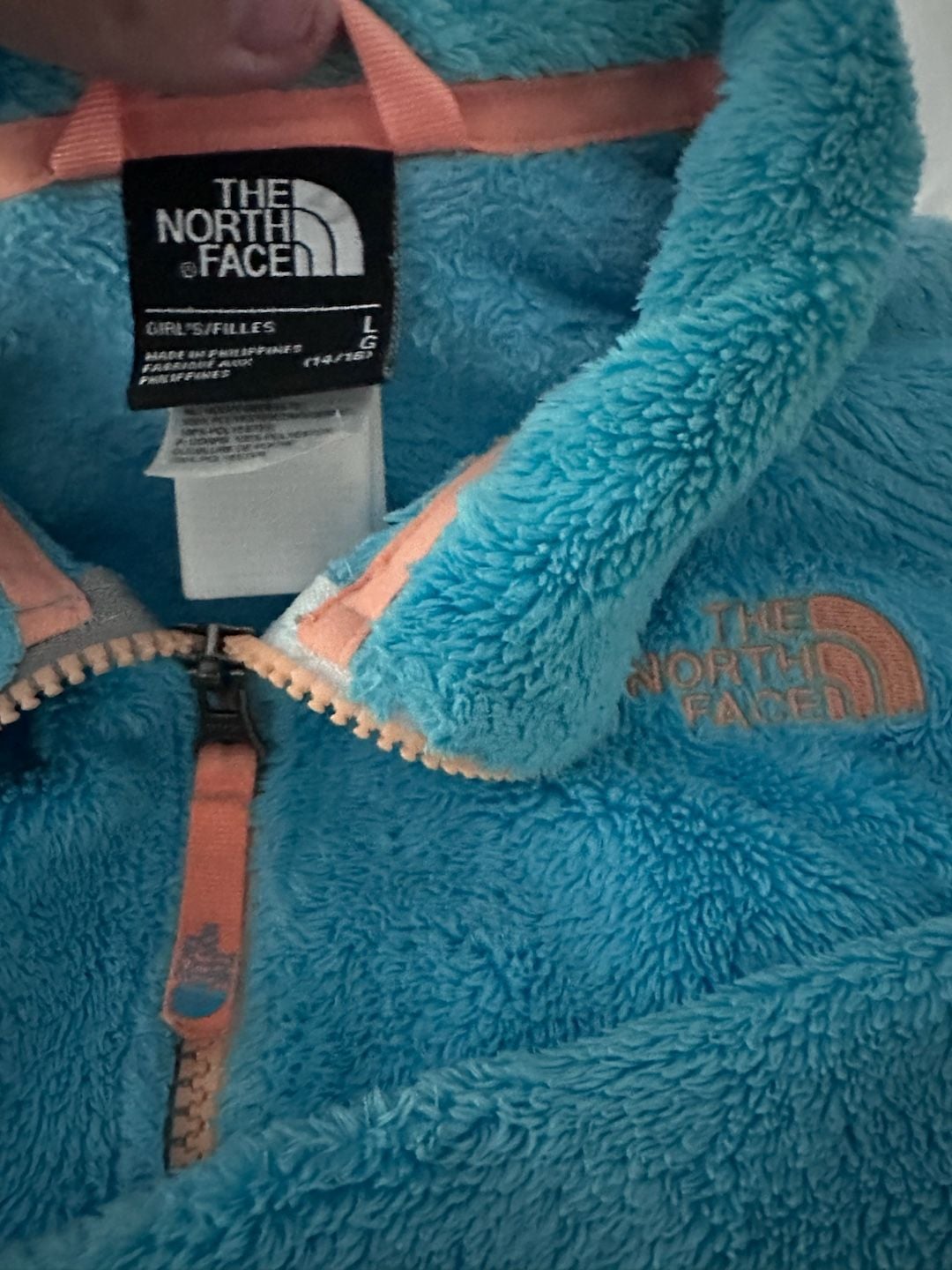 Youth L North Face Fleece Jacket Osito Full Zip Aqua Blue Girls 14/16 3