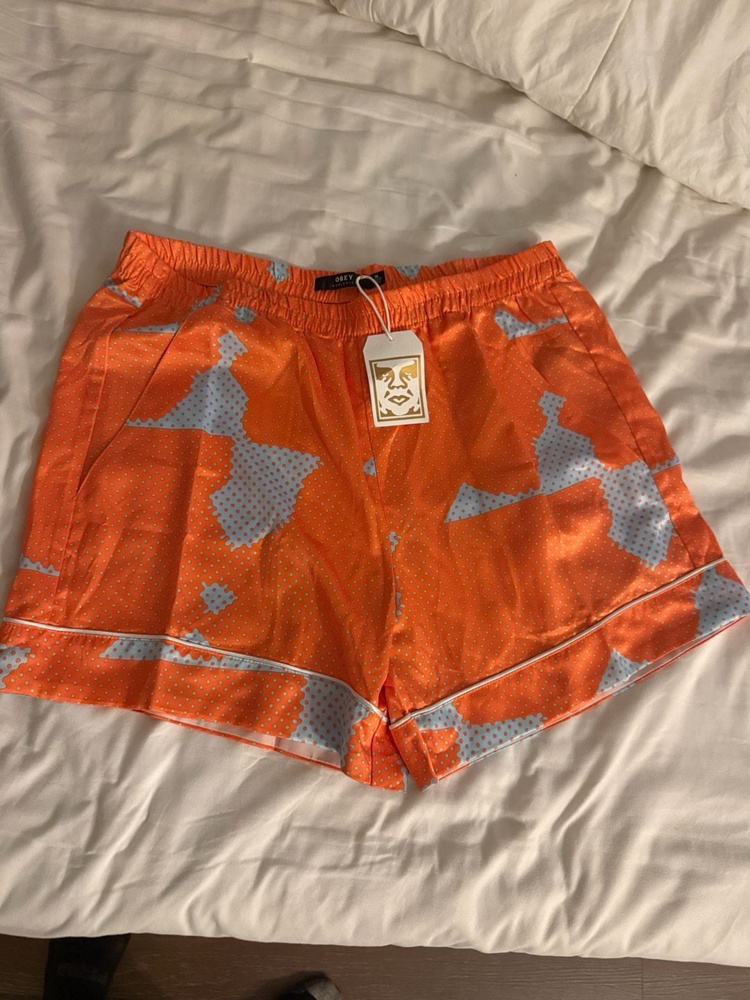 Obey Worldwide Orange Patterned Satin Lounge Shorts 1