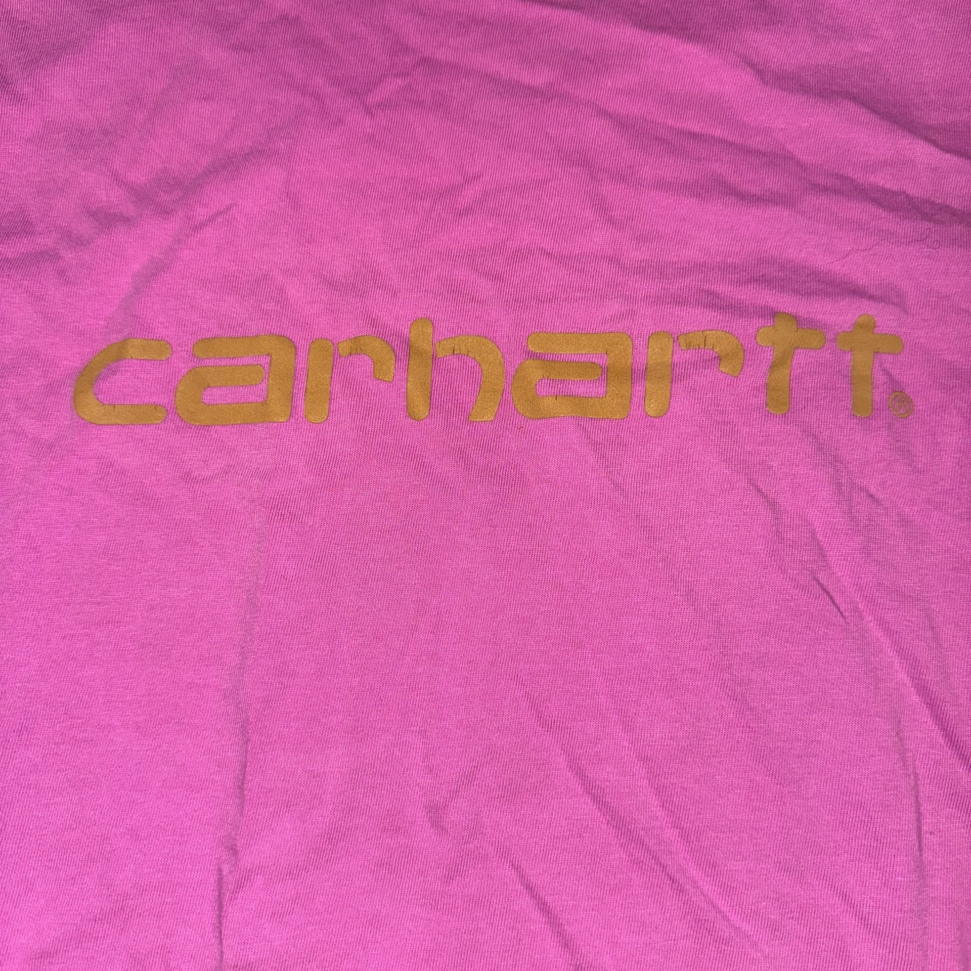 Vintage Carhartt Women's Long Sleeve Graphic Logo T-Shirt in Pink 3