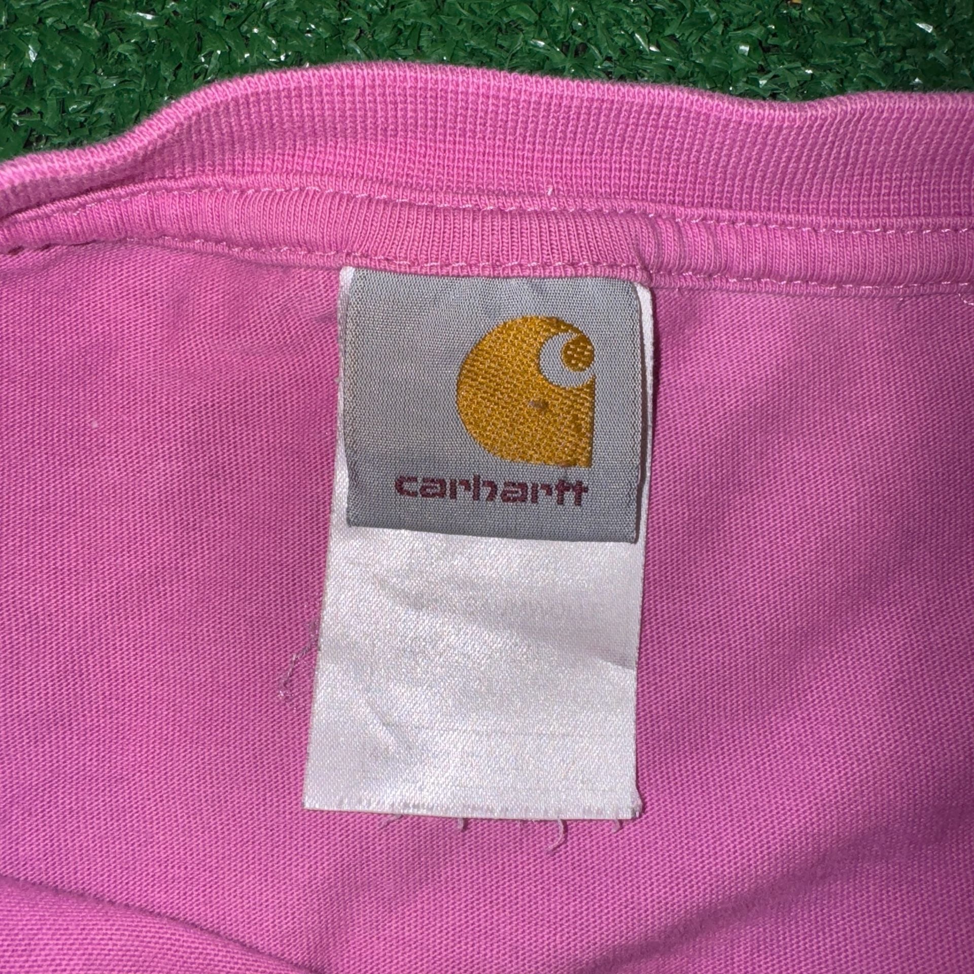 Vintage Carhartt Women's Long Sleeve Graphic Logo T-Shirt in Pink 4