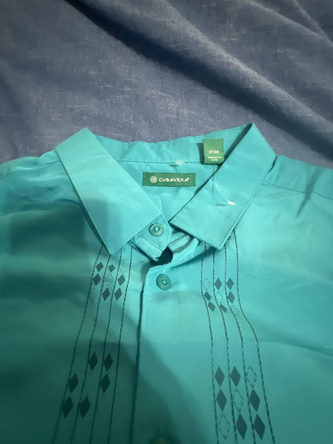 Cubavera Men's Big & Tall Diamond Print Embroidered Guayabera Shirt 4