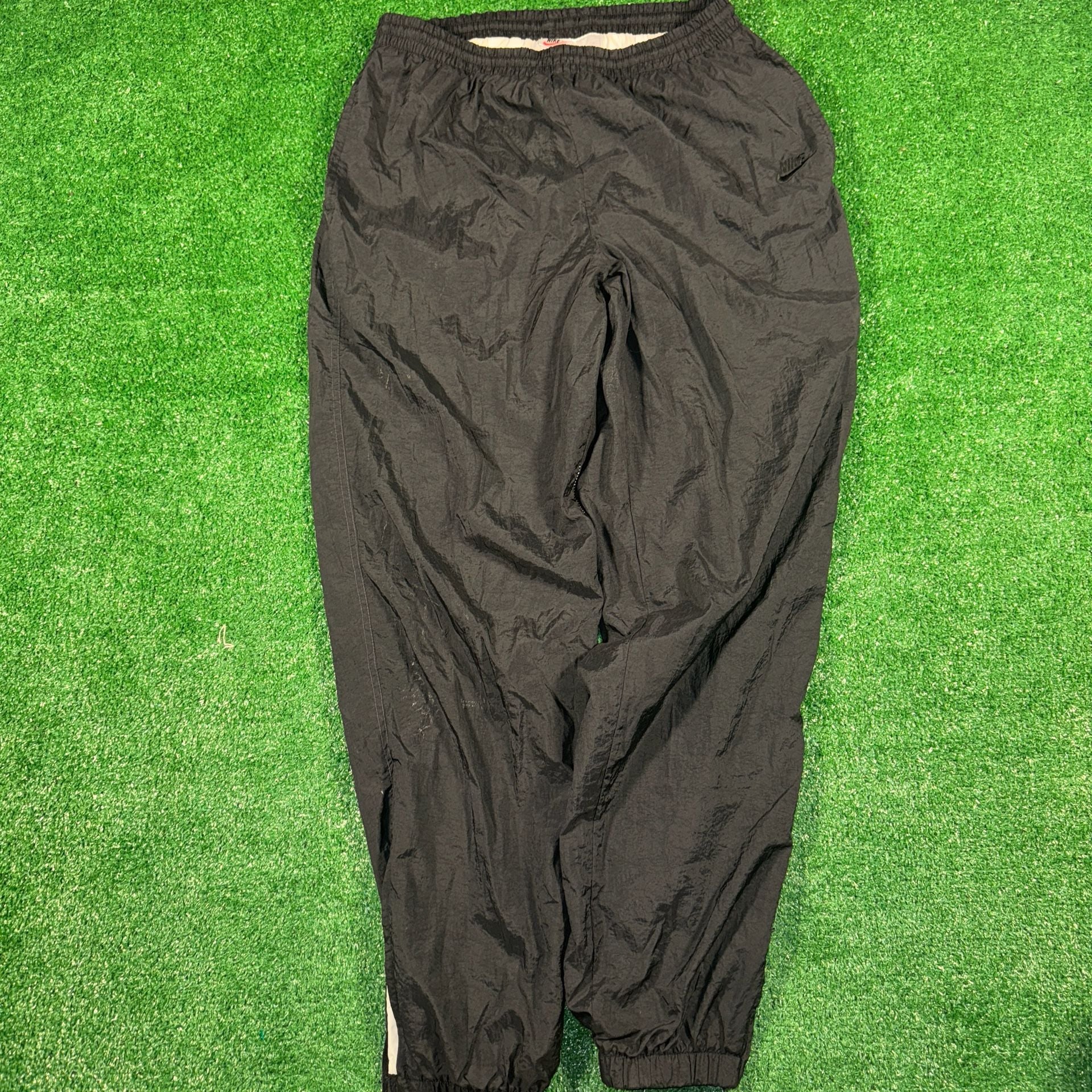 Vintage 90s Nike Black Nylon Lined Track Pants with Ankle Zips 2