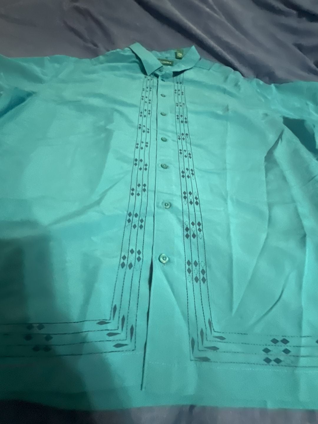 Cubavera Men's Big & Tall Diamond Print Embroidered Guayabera Shirt 7