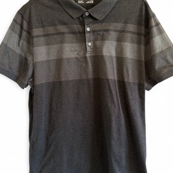 NWOT: Calvin Klein Men's Liquid Touch Grey Horizontal Striped Short Sleeve Polo Shirt