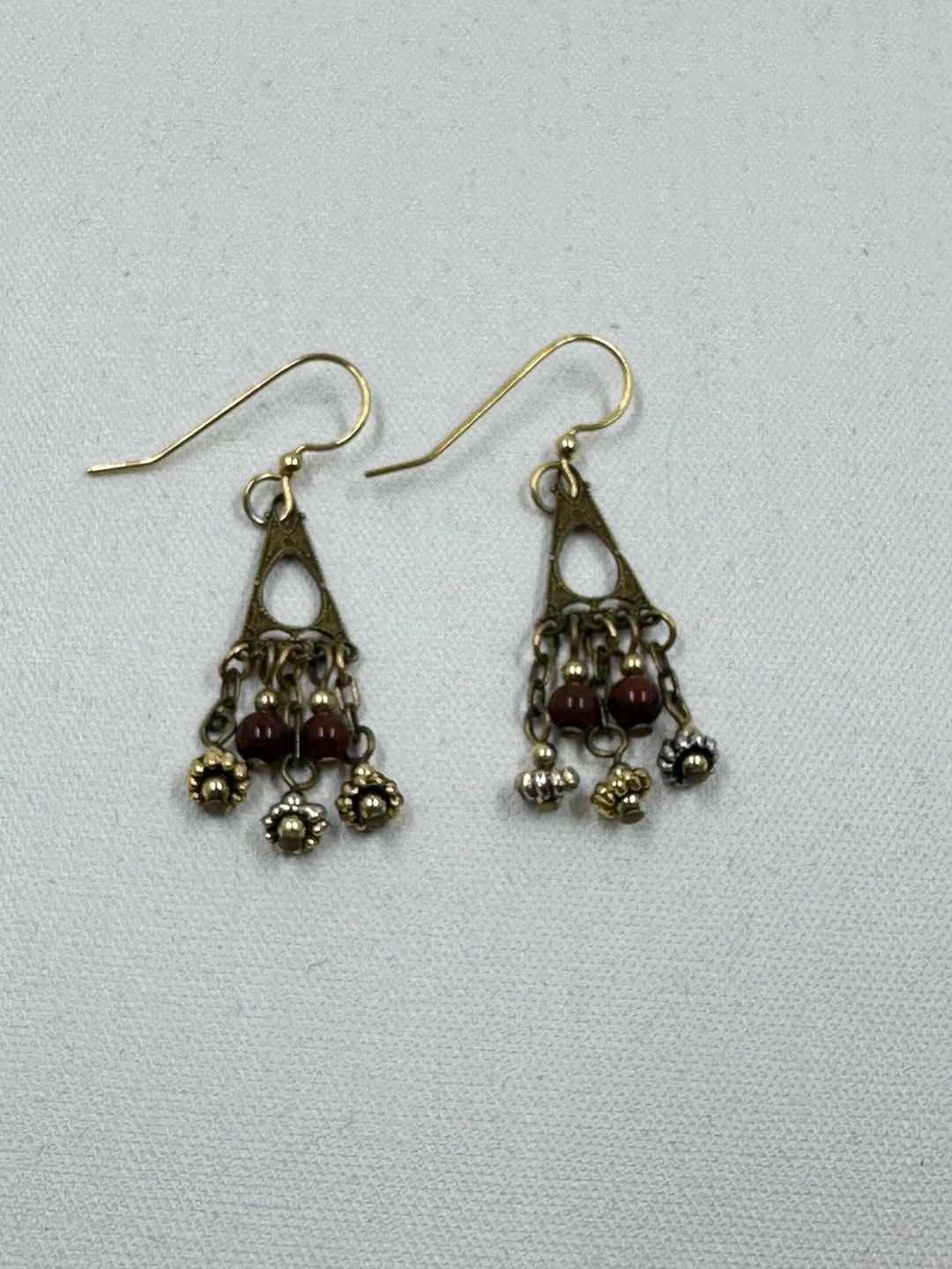 Vintage Style Filigree Chandelier Dangle Earrings with Brown Beaded Accents 4