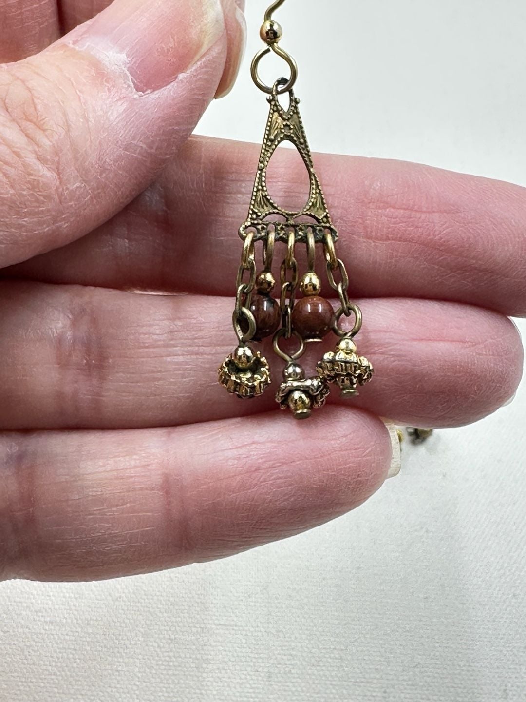 Vintage Style Filigree Chandelier Dangle Earrings with Brown Beaded Accents 3