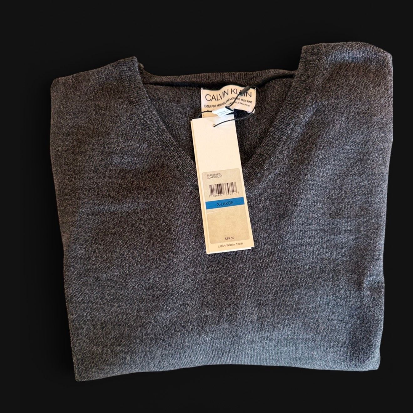 Calvin Klein Men's Extra Fine Merino Wool V-Neck Sweater 4